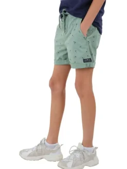 Short chino en coton kaki avec imprimé micro-palmiers marine et coupe courte