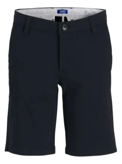 Short chino en coton marine uni pourvu de passants pour la ceinture