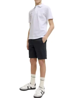 Short chino en coton marine uni pourvu de passants pour la ceinture