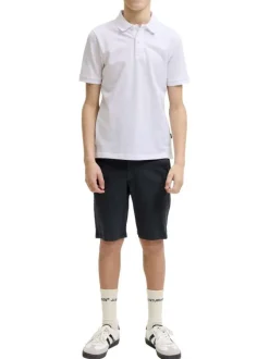 Short chino en coton marine uni pourvu de passants pour la ceinture