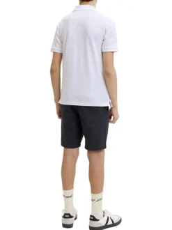 Short chino en coton marine uni pourvu de passants pour la ceinture