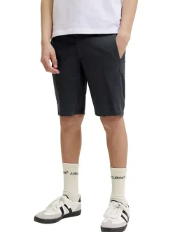 Short chino en coton marine uni pourvu de passants pour la ceinture
