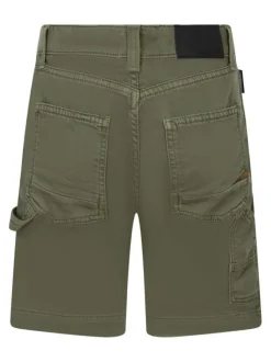 Short chino en coton mélangé kaki uni pourvu d'une coupe droite