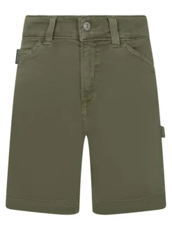 Short chino en coton mélangé kaki uni pourvu d'une coupe droite