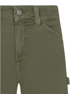Short chino en coton mélangé kaki uni pourvu d'une coupe droite