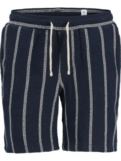 Short chino en coton mélangé marine orné d'un motif à rayures