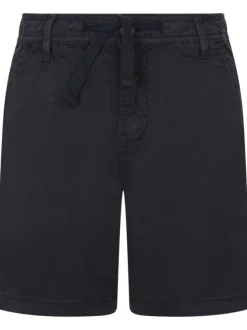 Short chino marine en coton uni coupe droite avec cordon de serrage