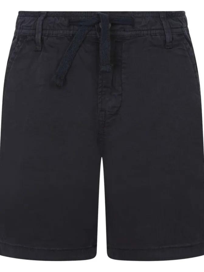 Short chino marine en coton uni coupe droite avec cordon de serrage