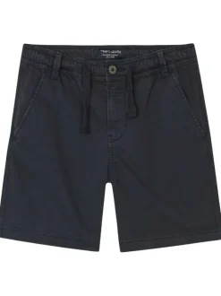 Short chino marine en coton uni coupe droite avec cordon de serrage