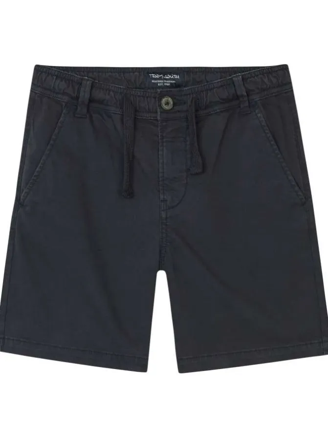 Short chino marine en coton uni coupe droite avec cordon de serrage