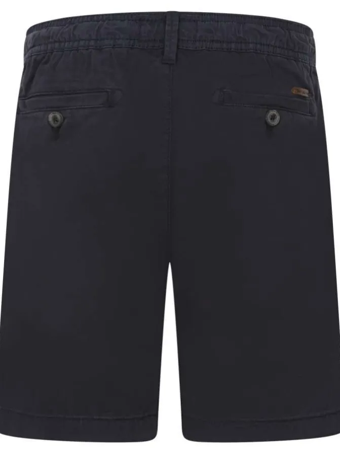 Short chino marine en coton uni coupe droite avec cordon de serrage