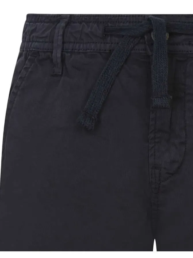 Short chino marine en coton uni coupe droite avec cordon de serrage