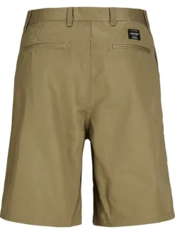 Short chino taupe uni avec un patch d'authenticité et une coupe droite