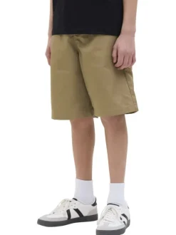 Short chino taupe uni avec un patch d'authenticité et une coupe droite