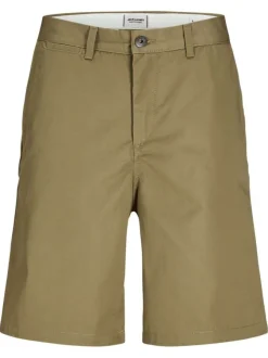 Short chino taupe uni avec un patch d'authenticité et une coupe droite