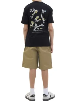 Short chino taupe uni avec un patch d'authenticité et une coupe droite
