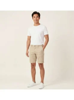 Short David en coton beige uni avec une coupe chino et des poches latérales