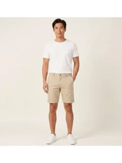 Short David en coton beige uni avec une coupe chino et des poches latérales