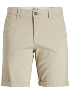 Short David en coton beige uni avec une coupe chino et des poches latérales