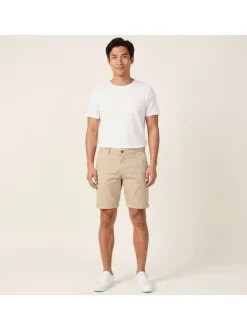 Short David en coton beige uni avec une coupe chino et des poches latérales