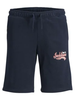 Short de jogging marine uni avec une coupe droite et nom de la marque