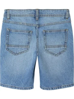 Short denim 5 poches bleu délavé en coton avec une coupe droite