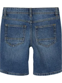 Short denim 5 poches en coton bleu indigo uni avec une coupe regular fit