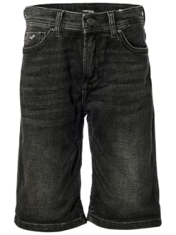 Short en coton anthracite uni avec une coupe droite et des passants