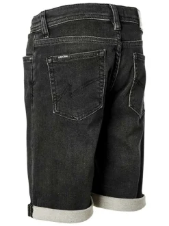 Short en coton anthracite uni avec une coupe droite et des passants