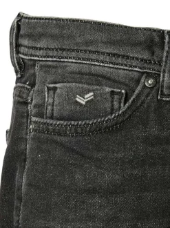 Short en coton anthracite uni avec une coupe droite et des passants