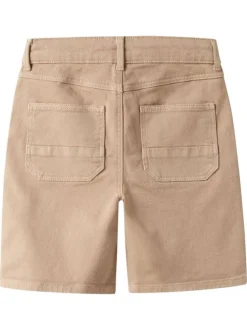 Short en coton beige uni pourvu d'une coupe droite et d'une taille ajustable