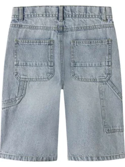 Short en coton biologique bleu uni pourvu d'une coupe droite