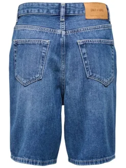 Short en coton biologique bleu uni à coupe droite muni d'un zip et d'un bouton