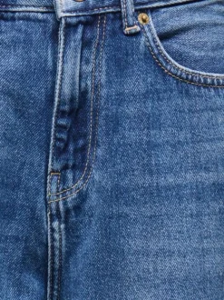 Short en coton biologique bleu uni à coupe droite muni d'un zip et d'un bouton