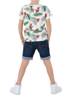 Short en coton brut effet délavé avec une coupe droite et 5 poches