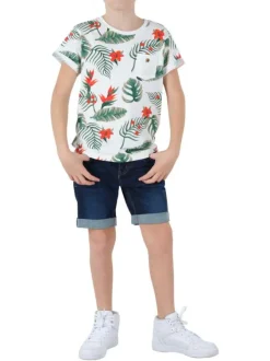Short en coton brut effet délavé avec une coupe droite et 5 poches