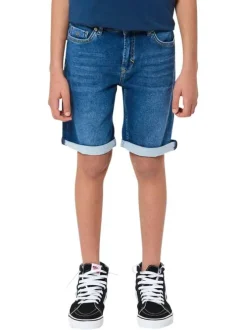 Short en coton indigo uni avec une coupe droite et plusieurs poches