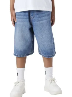 Short en coton indigo uni pourvu d'une coupe droite et de multiples poches