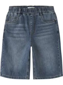 Short en coton indigo uni pourvu d'une coupe droite et de multiples poches