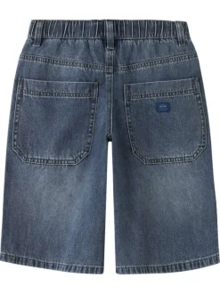Short en coton indigo uni pourvu d'une coupe droite et de multiples poches