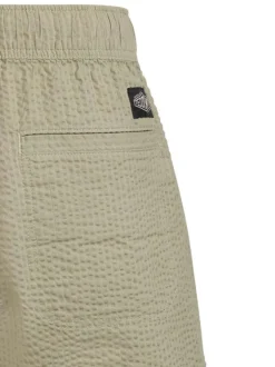 Short en coton kaki à coupe droite pourvu d'une taille élastiquée