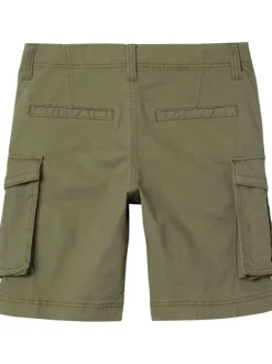 Short en coton kaki uni avec plusieurs poches et une coupe cargo