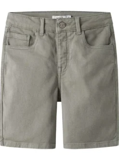 Short en coton kaki uni pourvu d'une coupe droite et d'une taille ajustable