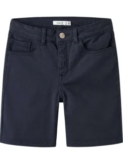 Short en coton marine uni pourvu d'une coupe droite et d'une taille ajustable