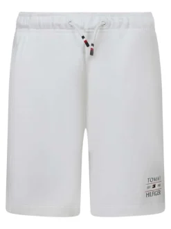 Short en coton mélangé blanc uni avec une coupe droite et une taille élastiquée