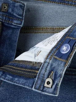 Short en coton mélangé bleu uni pourvu d'un effet délavé et de multiples poches