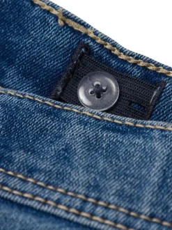 Short en coton mélangé indigo uni avec 5 poches et une coupe droite