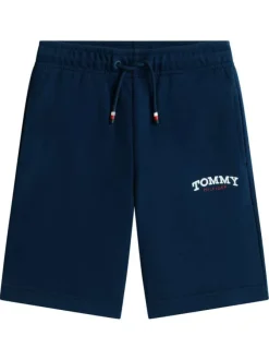 Short en coton mélangé marine à coupe droite pourvu de poches plaquées