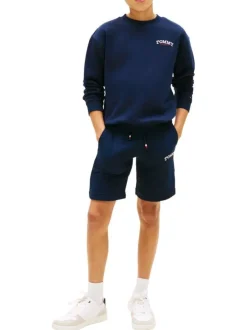 Short en coton mélangé marine à coupe droite pourvu de poches plaquées