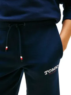 Short en coton mélangé marine à coupe droite pourvu de poches plaquées